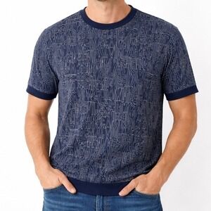 Sean John Legacy Graphic Short Sleeve Sweatshirt Men 2XL Navy Blue Y2K Urban AOP